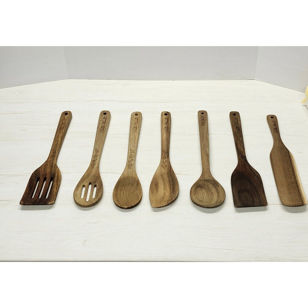 The Pioneer Woman 7-Piece Acacia Wood Kitchen Cooking Utensil Set Spoons & Spatu - Picture 4 of 12